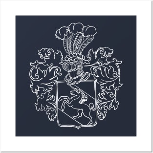 Shedenhelm Family Crest with NAME on BACK (Distressed White Linework) Posters and Art